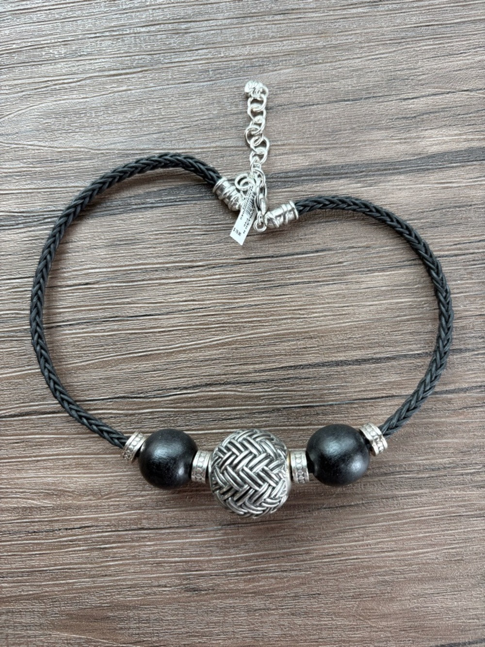 Brighton Neema Collar Black Braided Necklace with Silver Woven Bead